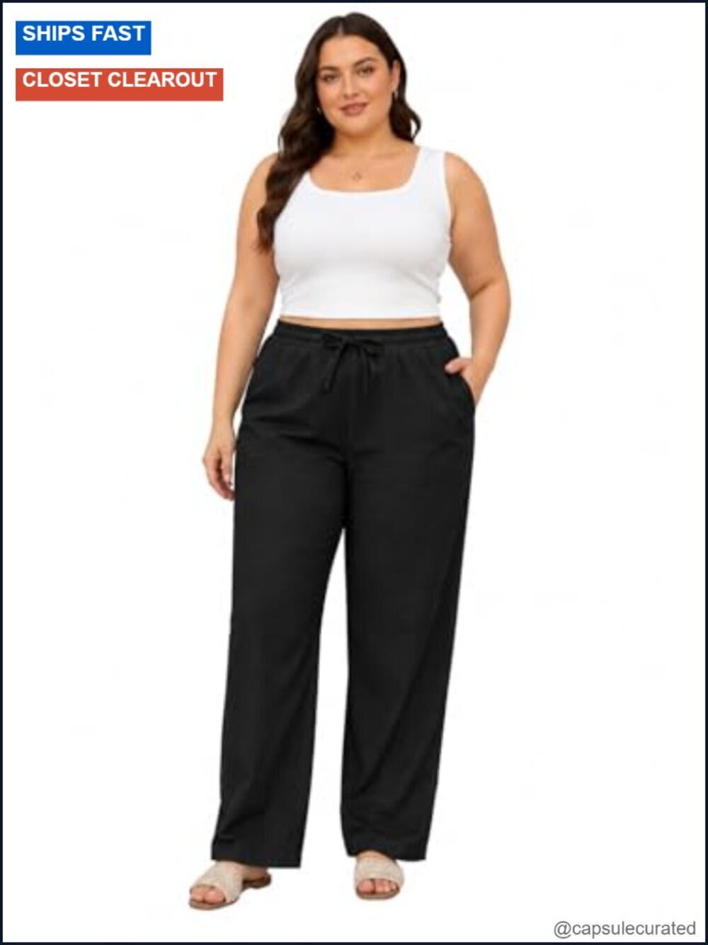 Plus Size Linen Wide Leg Pants Cotton Blend Breathable Drawstring Palazzo